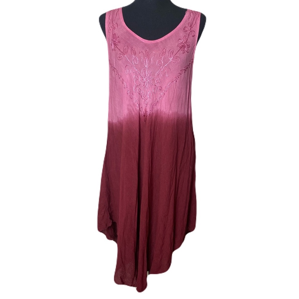 Cute Options Pink & Red Tie Dye Sleeveless Dress Flowy Dress Embroidered S/M